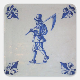 Delft Blue Tegel - Sjabloon Vierkante Sticker