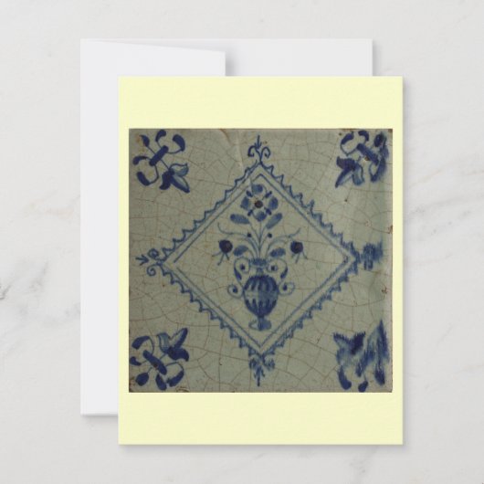 Delft Blue Tegel - Vase met bloemen en Bouquet Kaart (Voorkant)