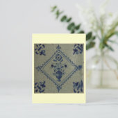 Delft Blue Tegel - Vase met bloemen en Bouquet Kaart (Staand voorkant)