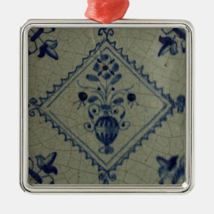 Delft Blue Tegel - Vase met bloemen en Bouquet Metalen Ornament