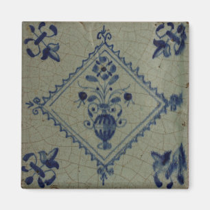 Delft Blue Tegel - Vase met bloemen en Bouquet Pi Magneet