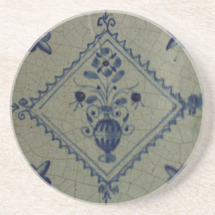 Delft Blue Tegel - Vase met bloemen en Bouquet Zandsteen Onderzetter