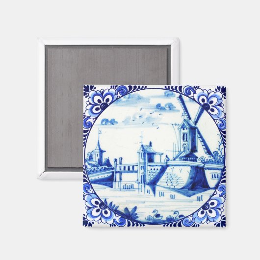 Delft Blue Tegel  windmolen schilderen Magneet (Voorkant / Achterkant)