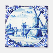 Delft Blue Tegel  windmolen schilderen Magneet (Voorkant)