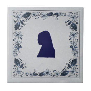 Delft blue tile Girl met een parelaar Tegeltje
