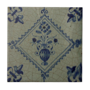 Delft Blue Tile - Vase met Flowers en Bouquet Tegeltje