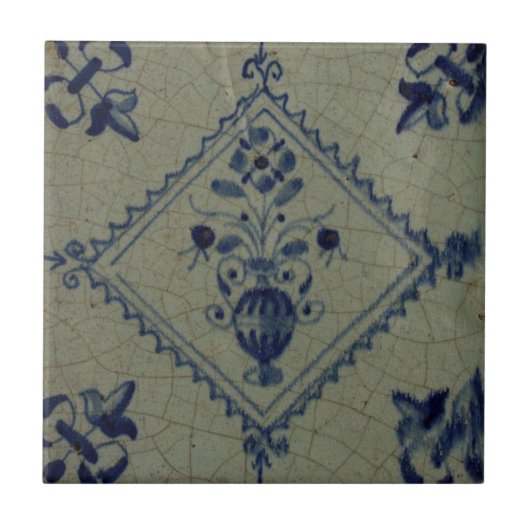 Delft Blue Tile - Vase met Flowers en Bouquet Tegeltje (Voorkant)