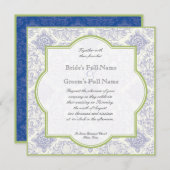 Delft Blue Toile Quatrefoil - Weddenschap Kaart (Voorkant / Achterkant)