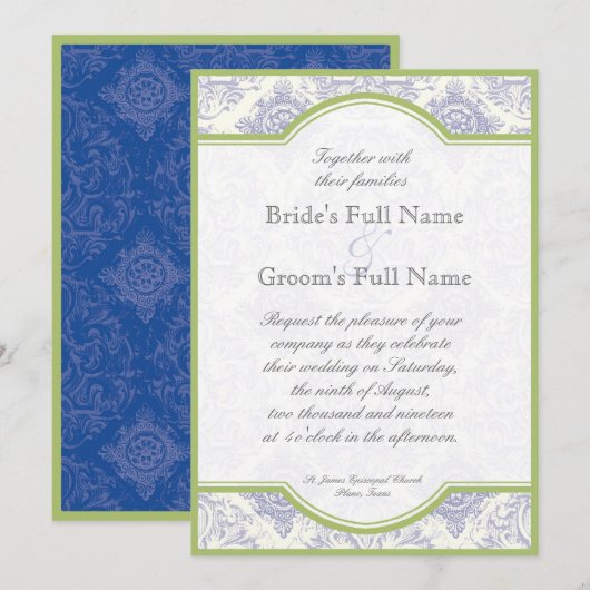 Delft Blue Toile Quatrefoil - Weddenschap Kaart (Voorkant / Achterkant)