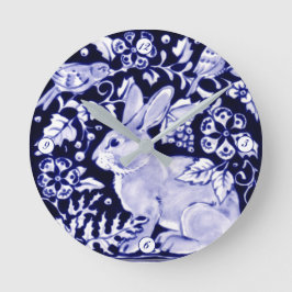 Delft Blue White Bunny Rabbit Birds Dedham Elegant Ronde Klok