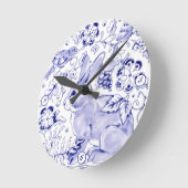 Delft Blue White Bunny Rabbit Birds Dedham Elegant Ronde Klok (Hoek)