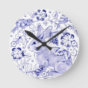 Delft Blue White Bunny Rabbit Birds Dedham Elegant Ronde Klok