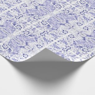 Delft Blue White Bunny Rabbit Birds Dedham Pasen Cadeaupapier