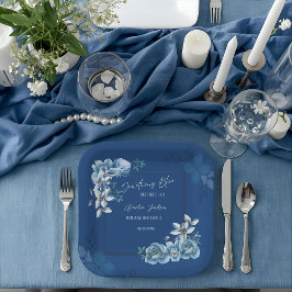 Delft Blue White Chinoiserie Floral Bridal Shower Papieren Bordje