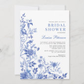 Delft Blue White Chinoiserie Floral Vrijgezellenfe Kaart (Voorkant)