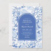 Delft Blue White Chinoiserie Floral Vrijgezellenfe Kaart (Voorkant)