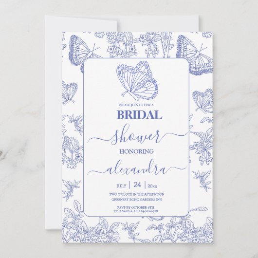 Delft Blue White Chinoiserie Floral Vrijgezellenfe Kaart (Voorkant)