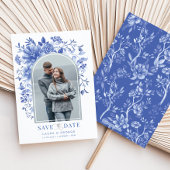 Delft Blue White Floral Chinoiserie Save the Date Kaart