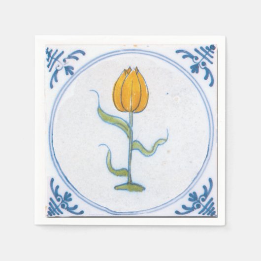 Delft Blue White Yellow Tulip Art-inapkin Servet (Voorkant)