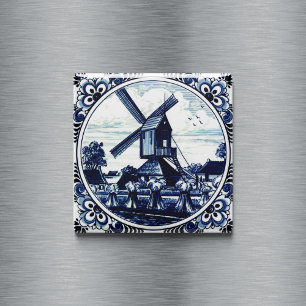 Delft Blue Windmill and Haystacks Painting Magneet