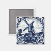 Delft Blue Windmill and Haystacks Painting Magneet (Voorkant / Achterkant)