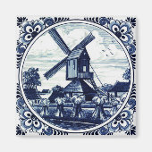 Delft Blue Windmill and Haystacks Painting Magneet (Voorkant)