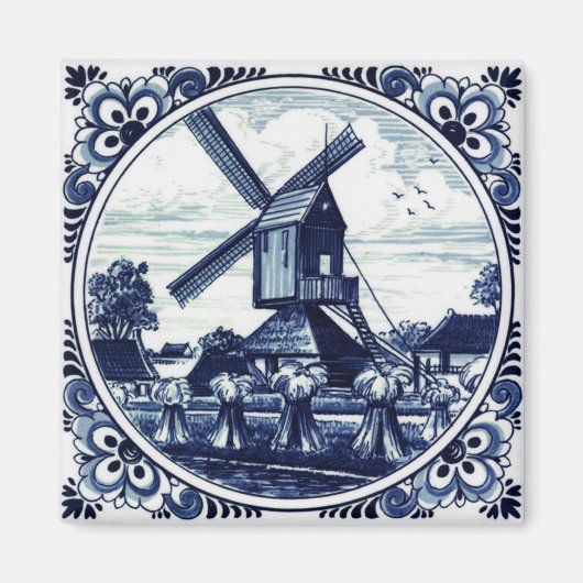 Delft Blue Windmill and Haystacks Painting Magneet (Voorkant)