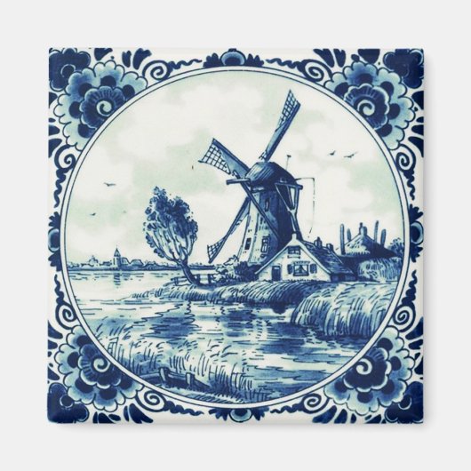 Delft Blue  Windmill en Farmhouse Painting Magneet (Voorkant)