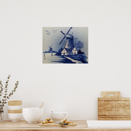 Delft Blue Windmill Poster (Keuken)