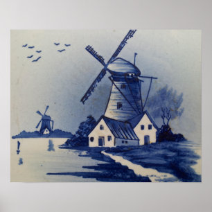 Delft Blue Windmill Poster