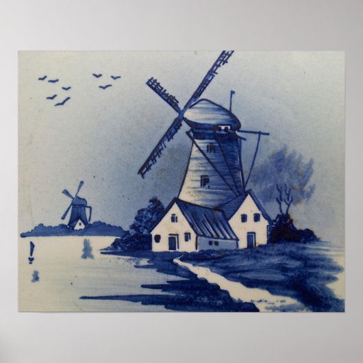 Delft Blue Windmill  Poster (Voorkant)