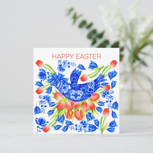 Delft Bluebird and Tulips Kaart (Staand voorkant)