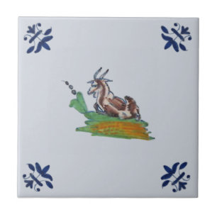 Delft Boerderij Animal Goat Blue Multi Repro c 165 Tegeltje