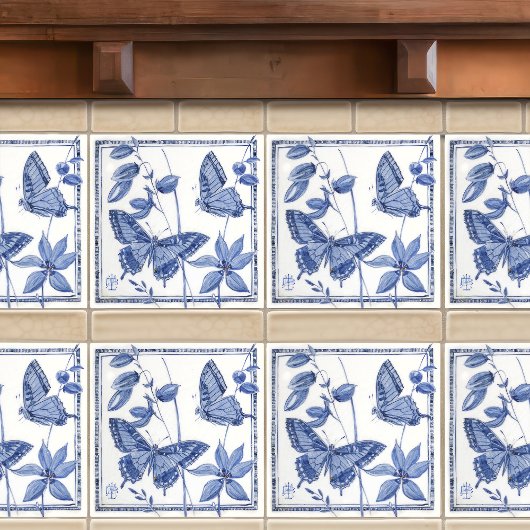 Delft Butterfly Floral Wall Decor Art Nouveau Tegeltje