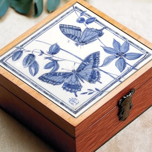 Delft Butterfly Floral Wall Decor Art Nouveau Tegeltje