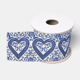 Delft China Style Blue Hearts - geschilderd Grosgrain Lint