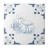 Delft Crane Tile met Scroll Corners Tegeltje (Voorkant)