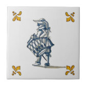 Delft Drummer Tile c 1890 in Blue, Grey & Yellow Tegeltje (Voorkant)