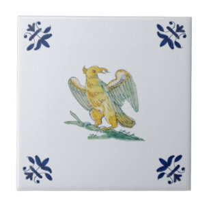 Delft Eagle Hawk Blue Gold c 1650 Repro Dutch Tegeltje