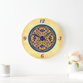 Delft geïnspireerd blauw op Faux Parchment Wall Cl Grote Klok (Huis)