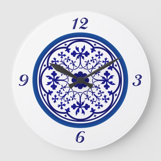 Delft geïnspireerde blauwe, witte wandklok (Voorkant)