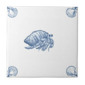 Delft Hermit Crab Tile met Shell Corners Tegeltje (Voorkant)