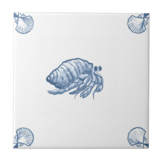 Delft Hermit Crab Tile met Shell Corners Tegeltje
