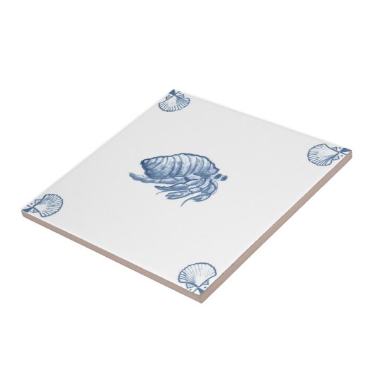Delft Hermit Crab Tile met Shell Corners Tegeltje (Zijkant)