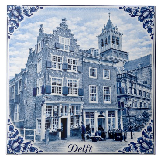 Delft houses Delft Blue style ceramic tile Tegeltje (Voorkant)