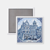 Delft huizen Delft Blue stijl magneet (Voorkant / Achterkant)