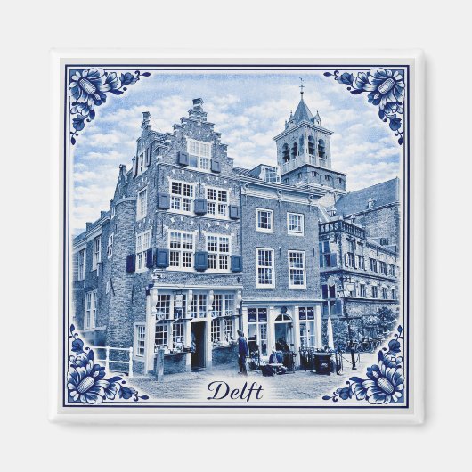Delft huizen Delft Blue stijl magneet (Voorkant)