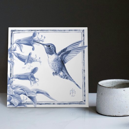 Delft Hummingbird Decor Art Nouveau Waterverf Tegeltje