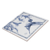 Delft Hummingbird Decor Art Nouveau Waterverf Tegeltje (Zijkant)
