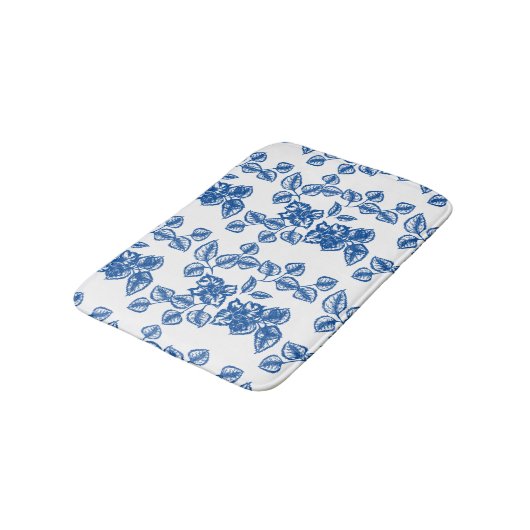 Delft-LIke Blue Floral Print Badmat (Gekanteld)